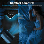 Portable air conditioner remote control shown near a sleeping area
