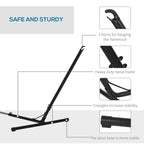 Black heavy-duty metal hammock stand frame with stable base and mounting points.