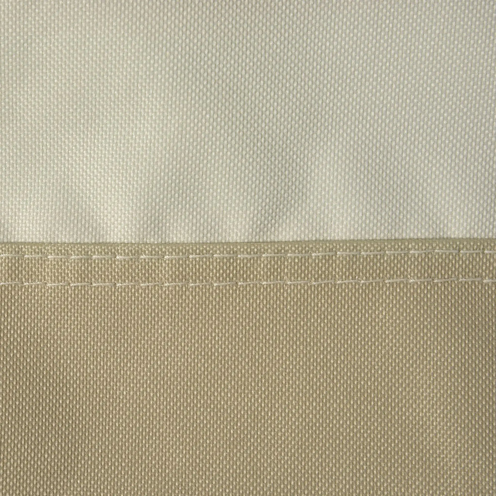 Close-up of beige and tan chair cover fabric with a double-stitched seam.