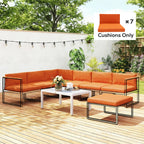 Orange outdoor dining sectional cushions set with seat and back pads