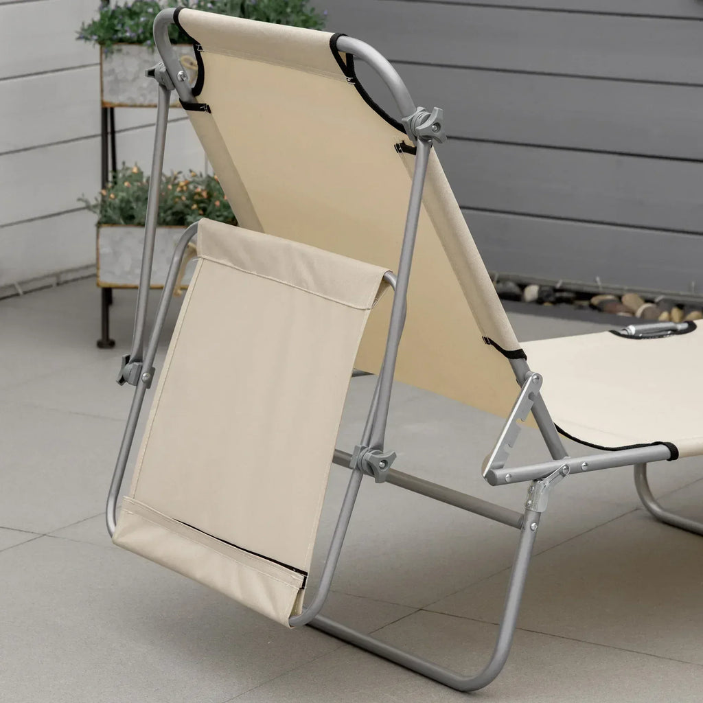 2 Pieces Outdoor Foldable Sun Lounger, 4 Level Adjustable Backrest Reclining Sun Lounger Chair with Angle Adjust Sun Shade Awning for Beach, Garden, Patio, Beige - Bobobiy