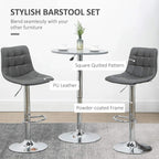 Grey tufted bar stool set with PU leather upholstery and powder-coated metal frame