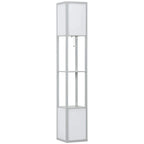 Light grey floor lamp with two unlit rectangular shades in a vertical column frame