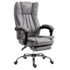 Grey microfibre office chair with reclining seat, armrests, swivel casters, footrest