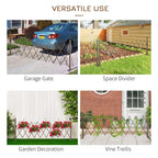 Dark brown expanding picket fence with diamond lattice, shown in multiple use setups