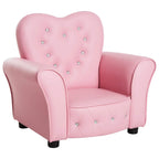 Pink kids armchair with heart-shaped backrest and crystal button studs