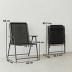 Black folding outdoor dining chair set of 2 with high back and armrests, size diagram
