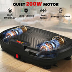 Black vibration platform exercise machine with illuminated display and exposed motors