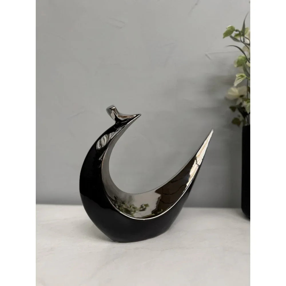 hand-casted-ceramic-abstract-bird-sculpture-black-silver-glossy-finish-p1426-54127_image - Bobobiy