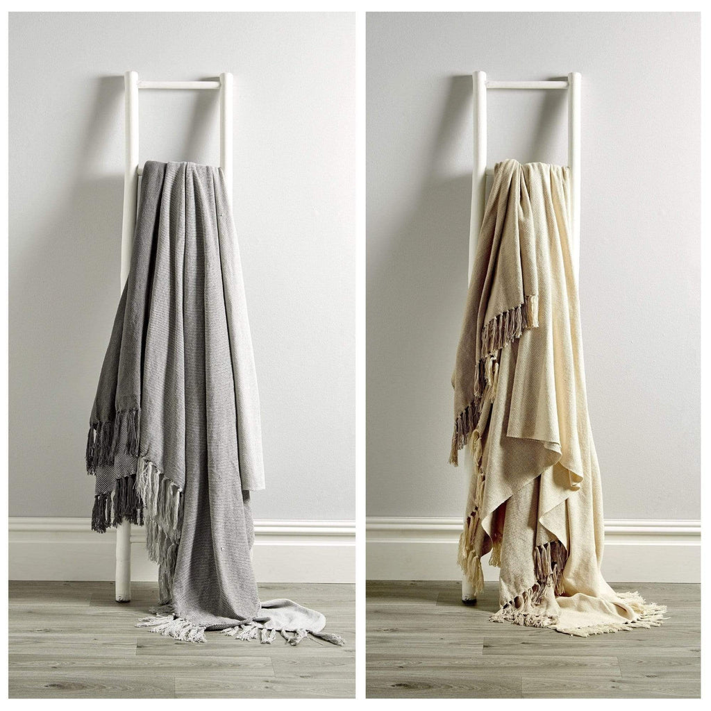 Handwoven Large Check Pure Indian Cotton Throw Blanket with Tassels Eco-Friendly Home Decor in Multiple Sizes