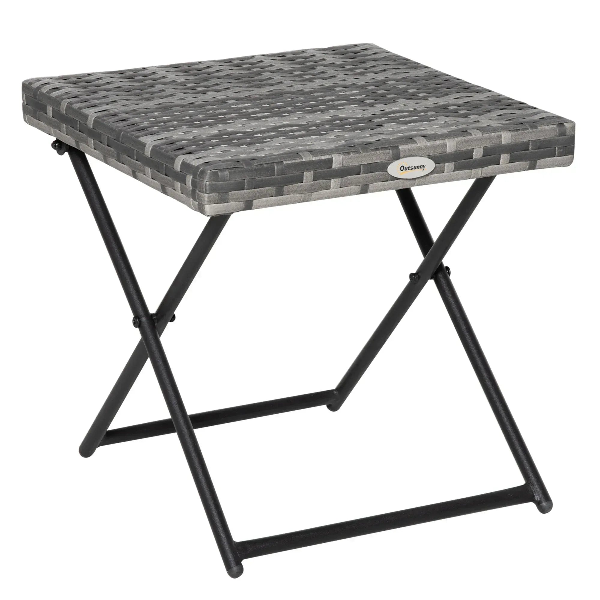 Square PE Wicker Rattan Folding Table,Weather Resistant Wicker Weave Side Table with Steel Frame, Grey - Bobobiy