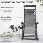 Grey folding rocking recliner chair with padded seat and movable headrest