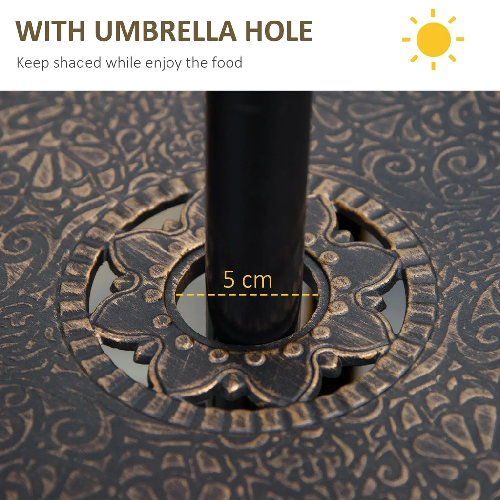 4 Seater Outdoor Dining Set Antique Cast Aluminium Garden Furniture Set with Cushions Round Dining Table with Parasol Hole, Bronze - Bobobiy