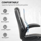 Charcoal grey high-back office chair with padded headrest and contoured backrest