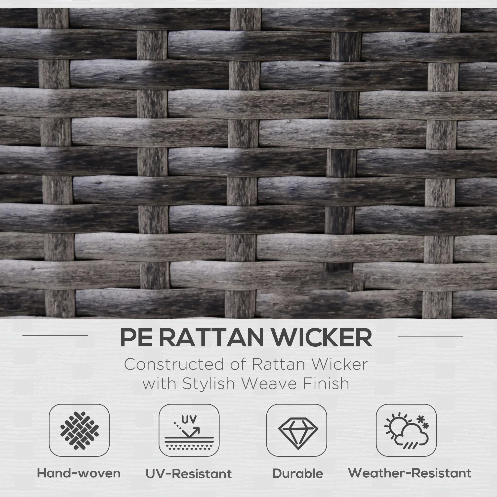 3PC Rattan Garden Furniture Storage Sofa Set 4 Seater Wicker Coffee Table Conservatory Sun Lounger Reclining Set Outdoor Weave with Cushion Grey - Bobobiy