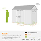 Garden shed dimension diagram with labeled height, floor space, and storage room