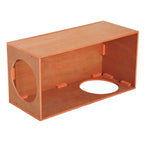 Golden red wooden cat tunnel house with two oval entrances and interior supports