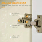 Adjustable hinge hardware on a white kitchen cupboard cabinet door