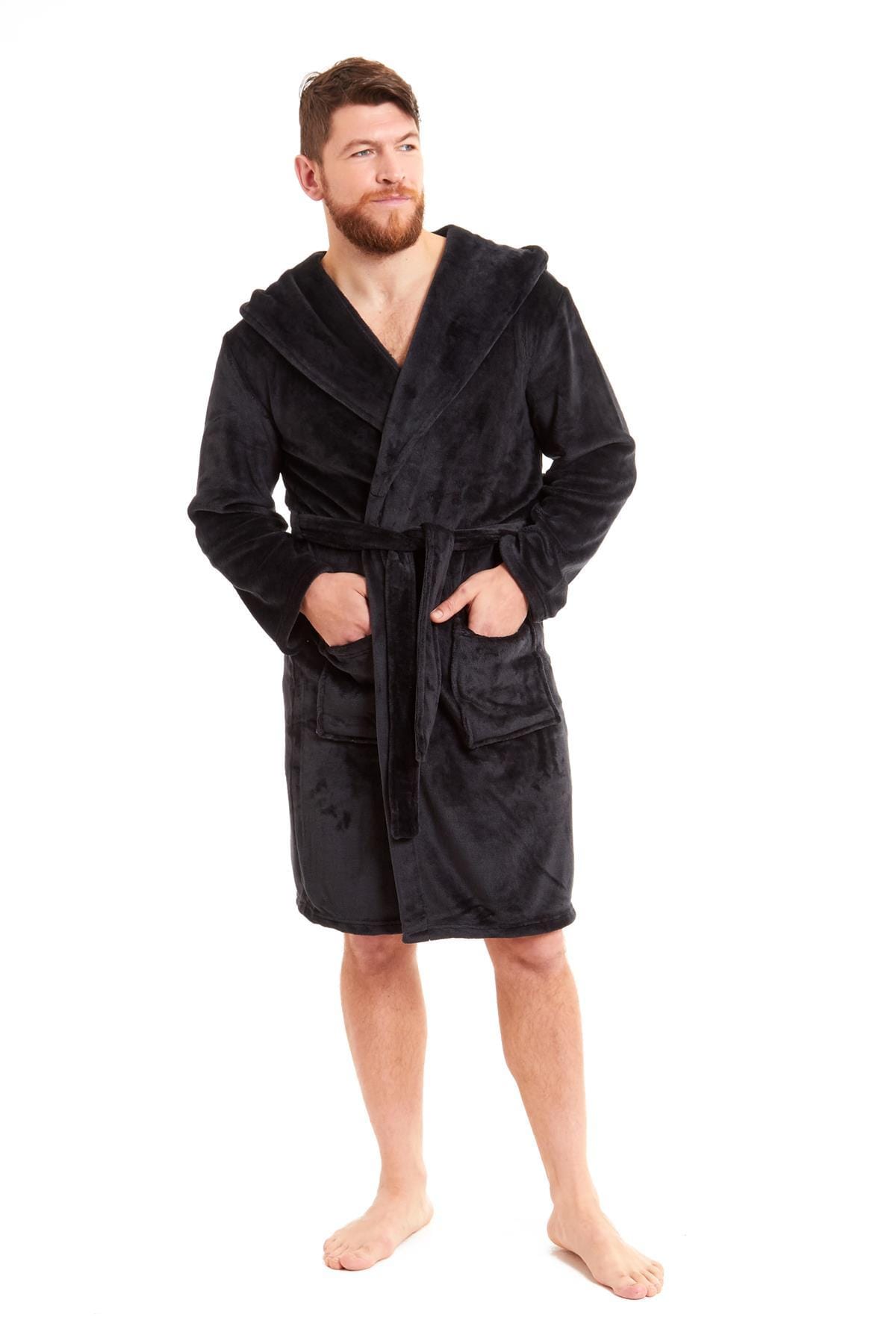 Hooded Ultra-Absorbing Plush Flannel Bathrobe for Men Soft Fleece Warm Dressing Gown Perfect for Home Hotel Gym Spa and Lounge in Stylish Colours