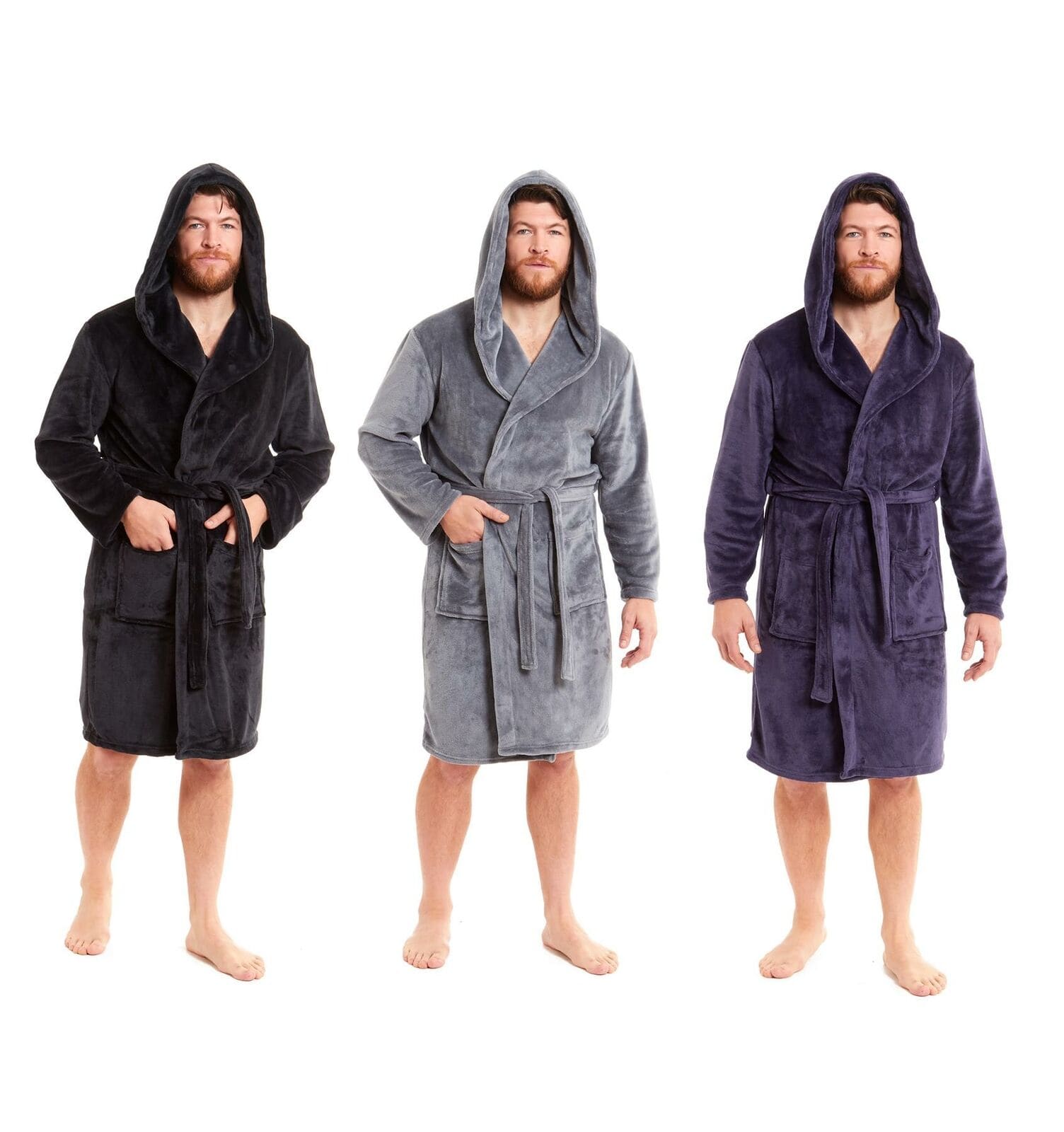Hooded Ultra-Absorbing Plush Flannel Bathrobe for Men Soft Fleece Warm Dressing Gown Perfect for Home Hotel Gym Spa and Lounge in Stylish Colours
