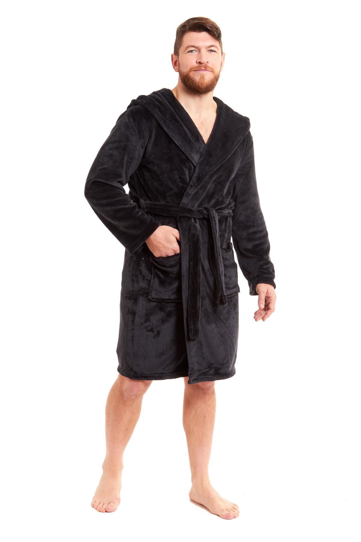 Hooded Ultra-Absorbing Plush Flannel Bathrobe for Men Soft Fleece Warm Dressing Gown Perfect for Home Hotel Gym Spa and Lounge in Stylish Colours