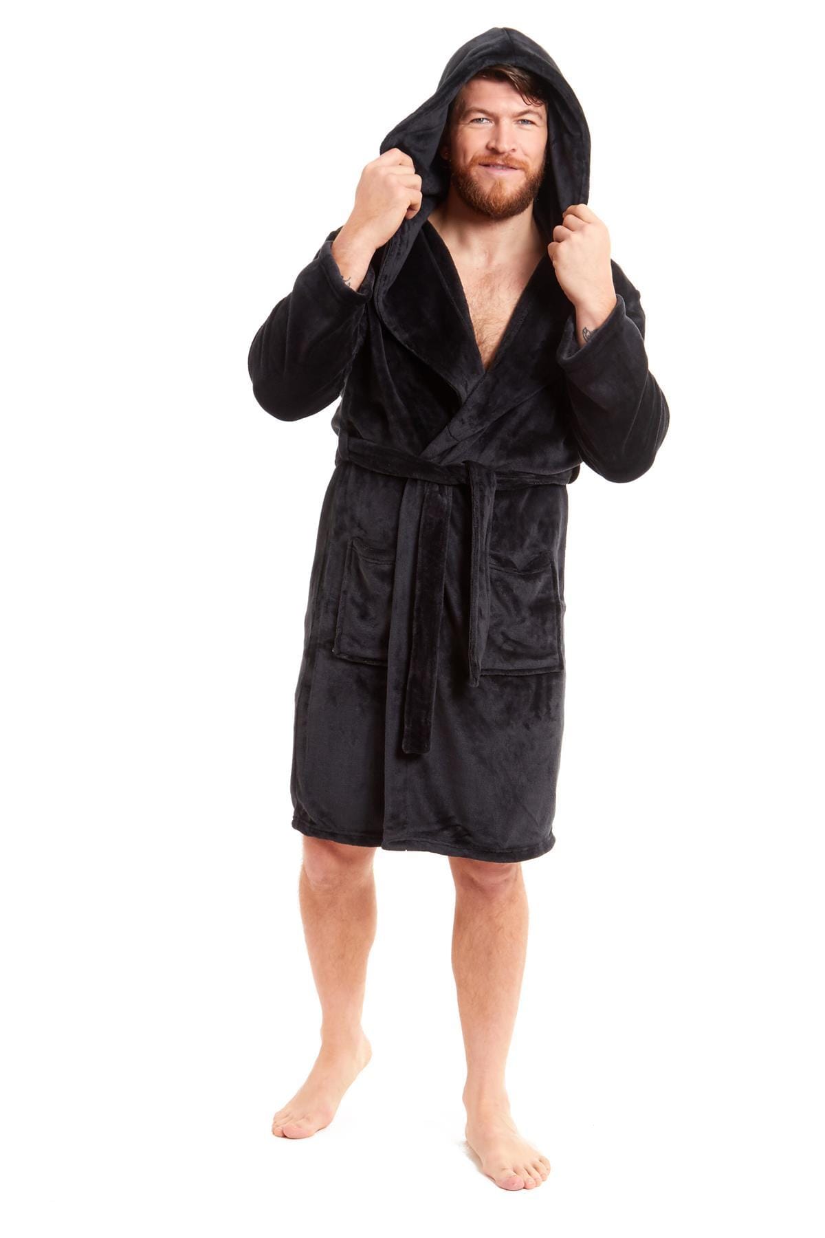 Hooded Ultra-Absorbing Plush Flannel Bathrobe for Men Soft Fleece Warm Dressing Gown Perfect for Home Hotel Gym Spa and Lounge in Stylish Colours