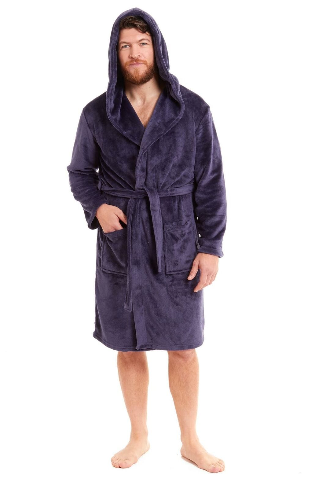 Hooded Ultra-Absorbing Plush Flannel Bathrobe for Men Soft Fleece Warm Dressing Gown Perfect for Home Hotel Gym Spa and Lounge in Stylish Colours