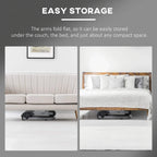 Foldable ab crunch trainer stored compactly under a bed with the frame folded flat.