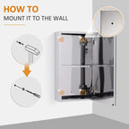 Wall-mounted mirror storage cabinet with door hardware and mounting area detail