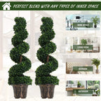 Set of 2 potted artificial spiral plants with dense green leaves in brown pots