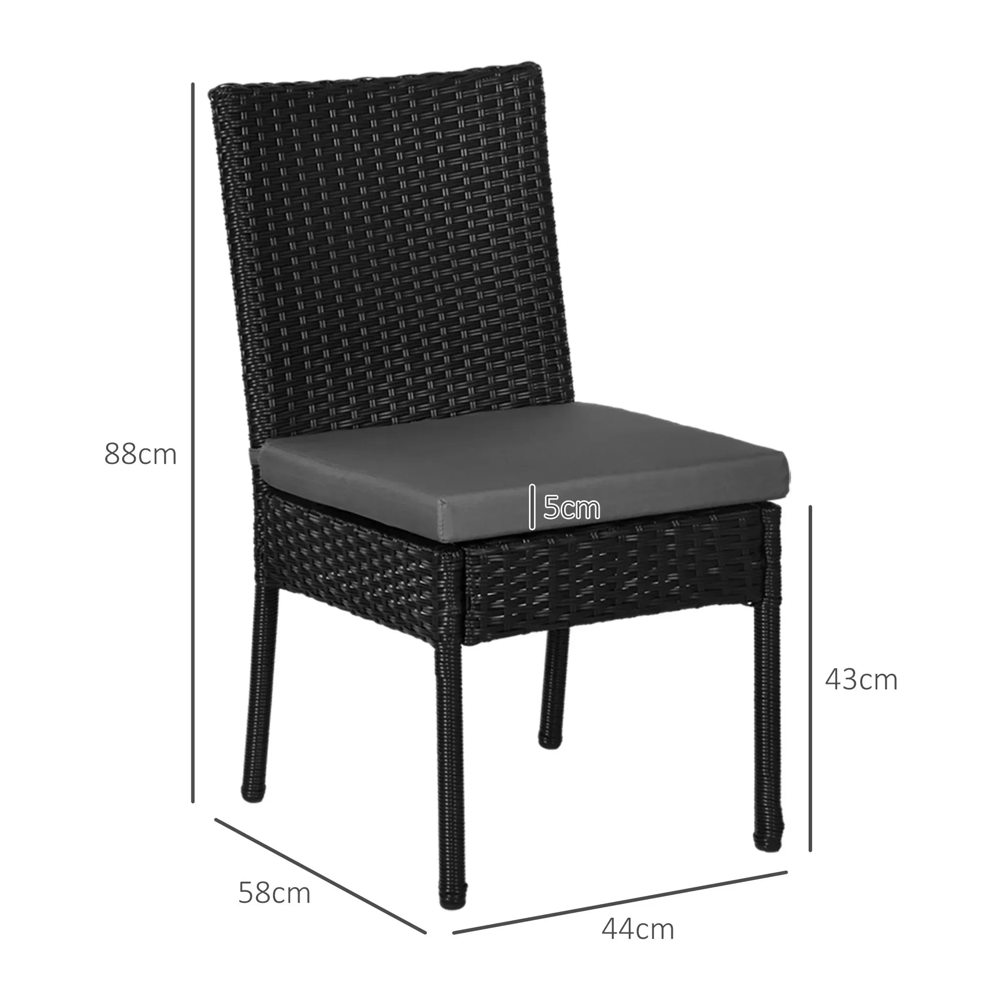 Set of Four Armless Rattan Garden Chairs - Black - Bobobiy