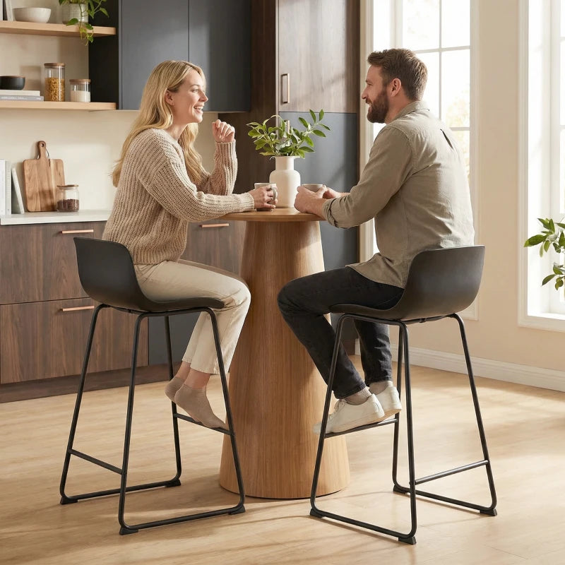 Black PU leather bar stool set of 2 with curved back and seat for comfortable counter seating