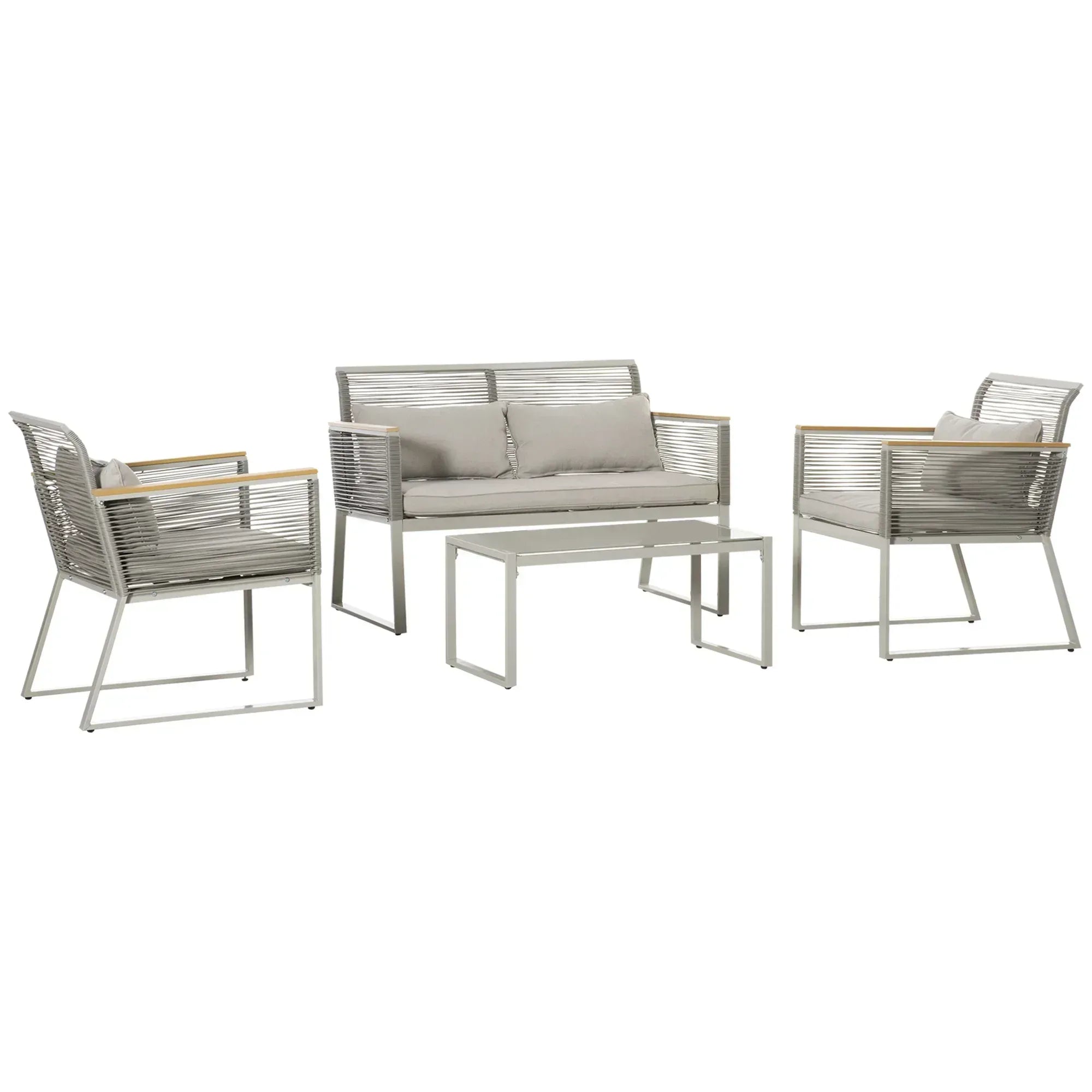 4 Pieces Rattan Garden Furniture Set - Grey - Bobobiy