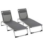 Set of 2 dark gray reclining sun loungers with adjustable back, aluminum frame, pillow
