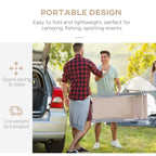 Beige folding deck chair with light gray aluminum frame, stored for transport