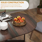Oval dark brown wood-look folding dining table with smooth tabletop and beveled edge