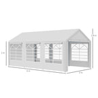 White 6m x 3m gazebo tent with gabled roof and side clear window panels