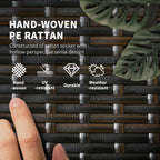 Hand-woven rattan-style frame texture for reclining lounger, dark brown woven detail