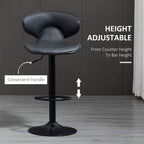 Adjustable grey bar stool with curved backrest, round footrest ring, and control handle