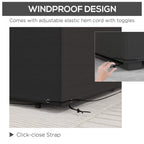 Black weatherproof patio cover with adjustable elastic hem cord and click-strap