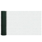 Dark green PVC-coated hexagonal wire mesh roll with open panel, welded fence netting
