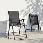 Black folding high-back chair with armrests and texteline seat, compact folding frame