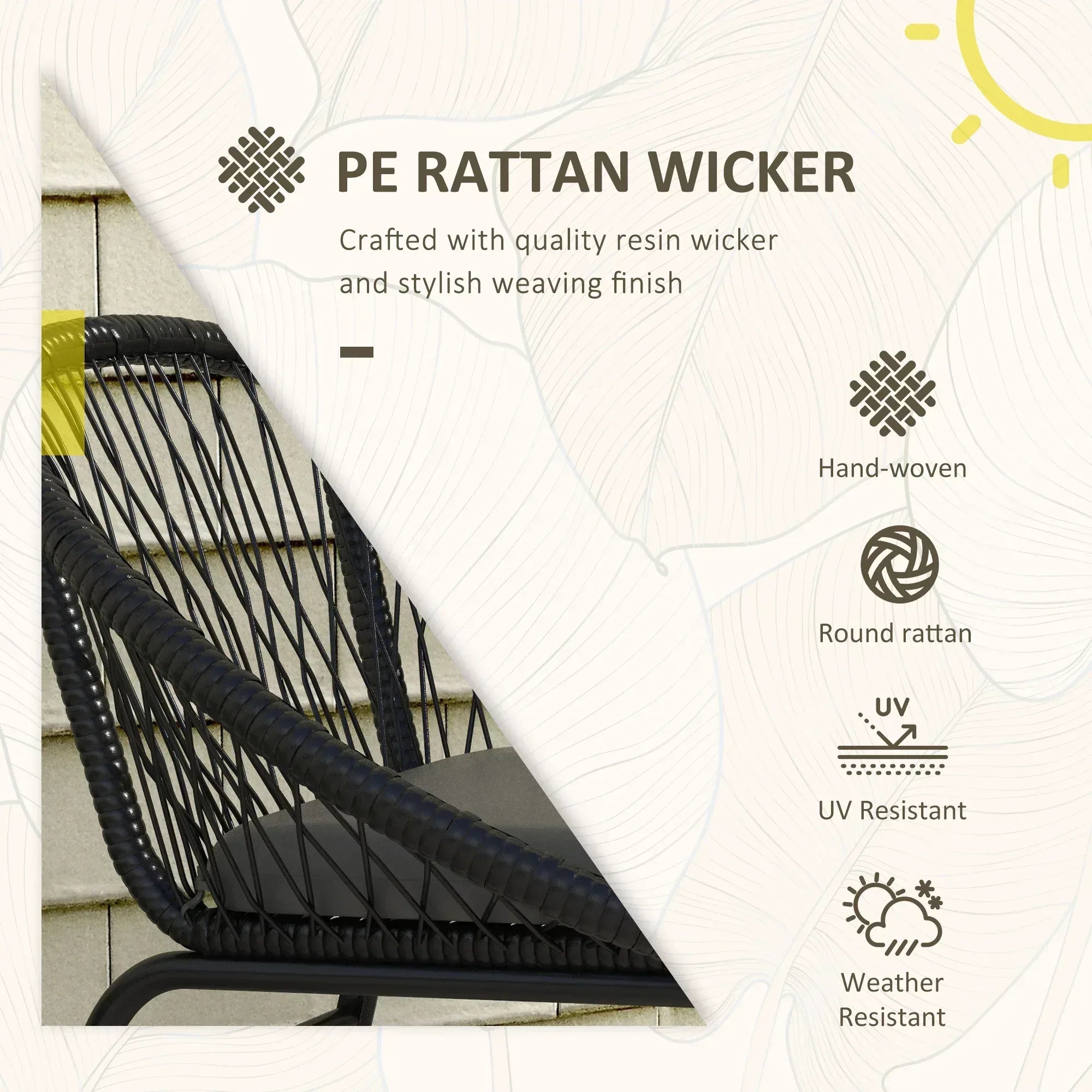 Three-Piece Rattan Bistro Set - Black - Bobobiy