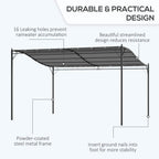 Cream gazebo awning with slanted top and black powder-coated steel frame