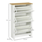 White shoe cabinet with open interior and adjustable flip-shelf compartments