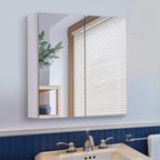 Stainless steel wall mirror cabinet with two mirrored doors and slim frame