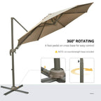 Khaki hanging umbrella parasol with 360° rotating base and cross stand