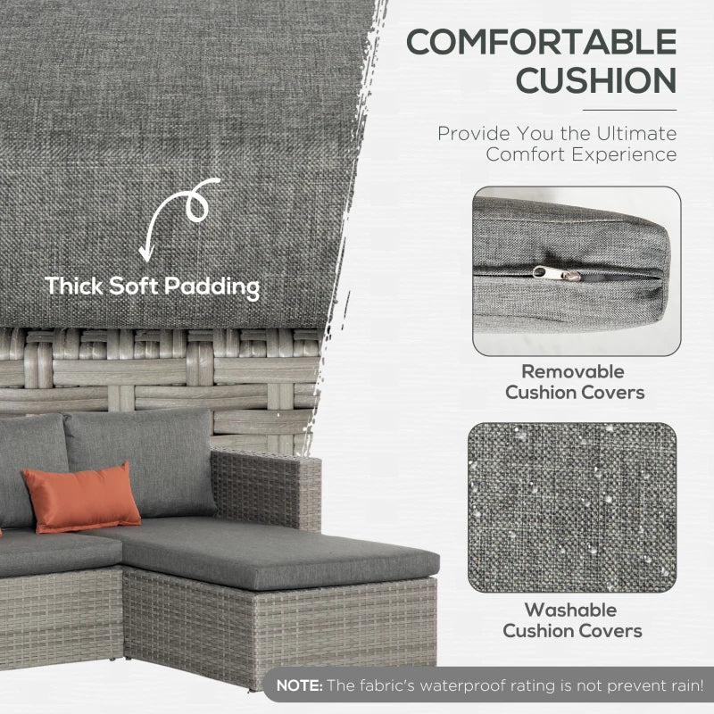 Grey outdoor sofa cushion with thick padding and removable washable cover