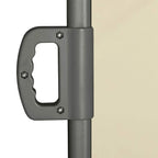 Dark gray end bracket and handle plate for retractable cream patio screen panel