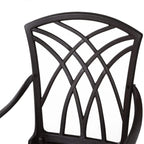 Brown cast-aluminum armchair with curved lattice backrest